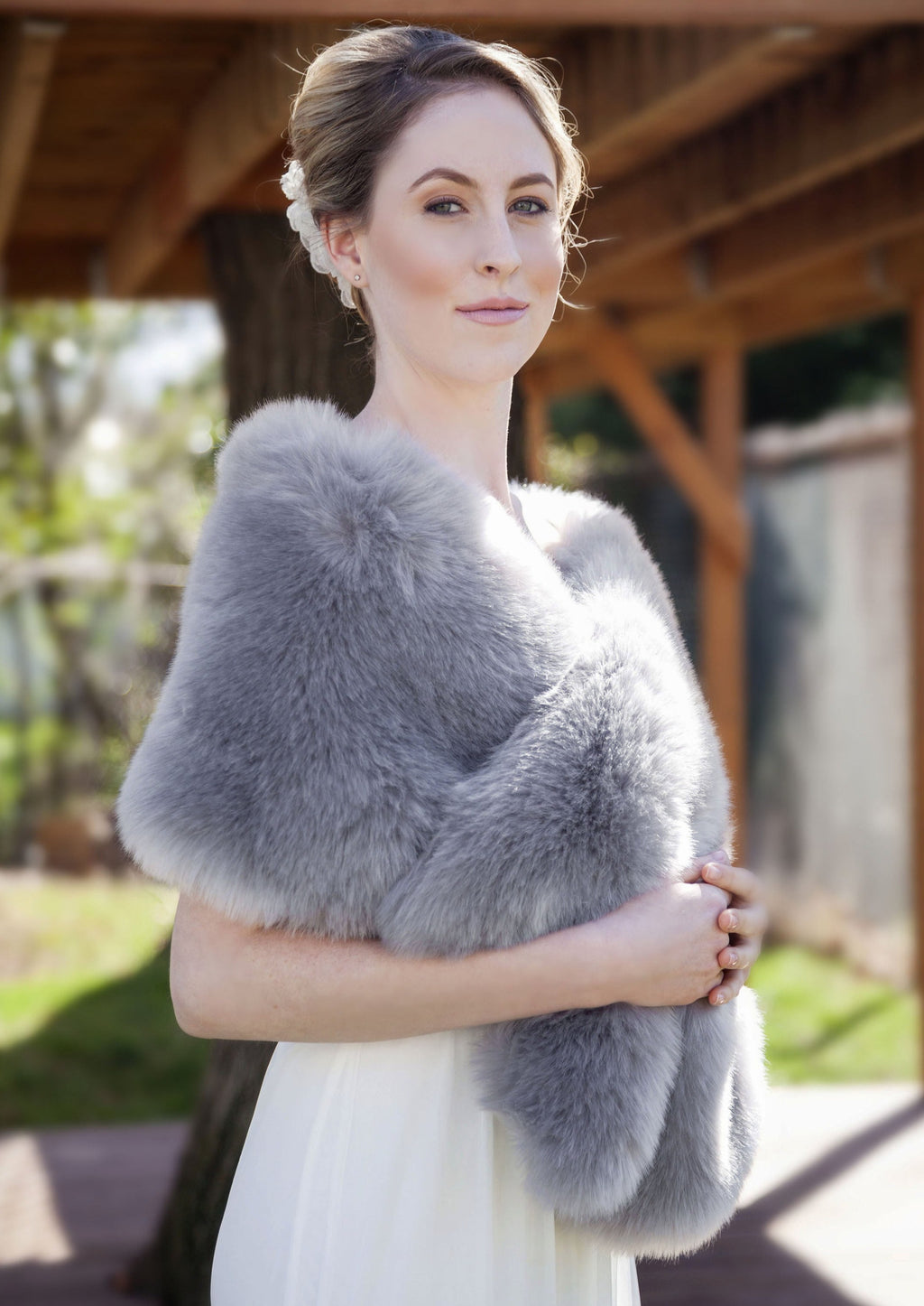 Silver Faux Fur Shawl