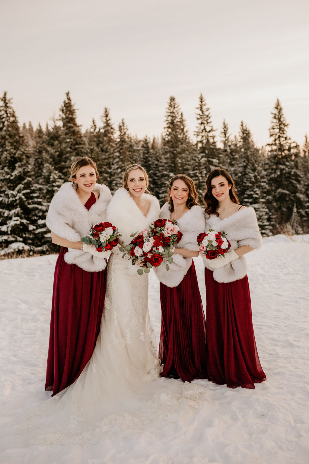 Burgundy dress hotsell with fur shawl