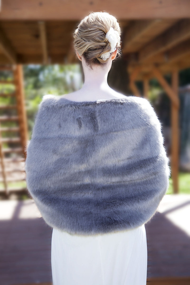 Grey Faux Fur Shawl with hooks and eye (Butterly Gry07)