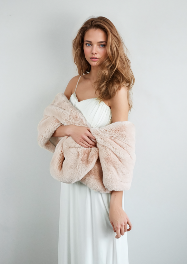 Blush / Beige Bridal Faux Fur Wrap (Butterfly Blu05)