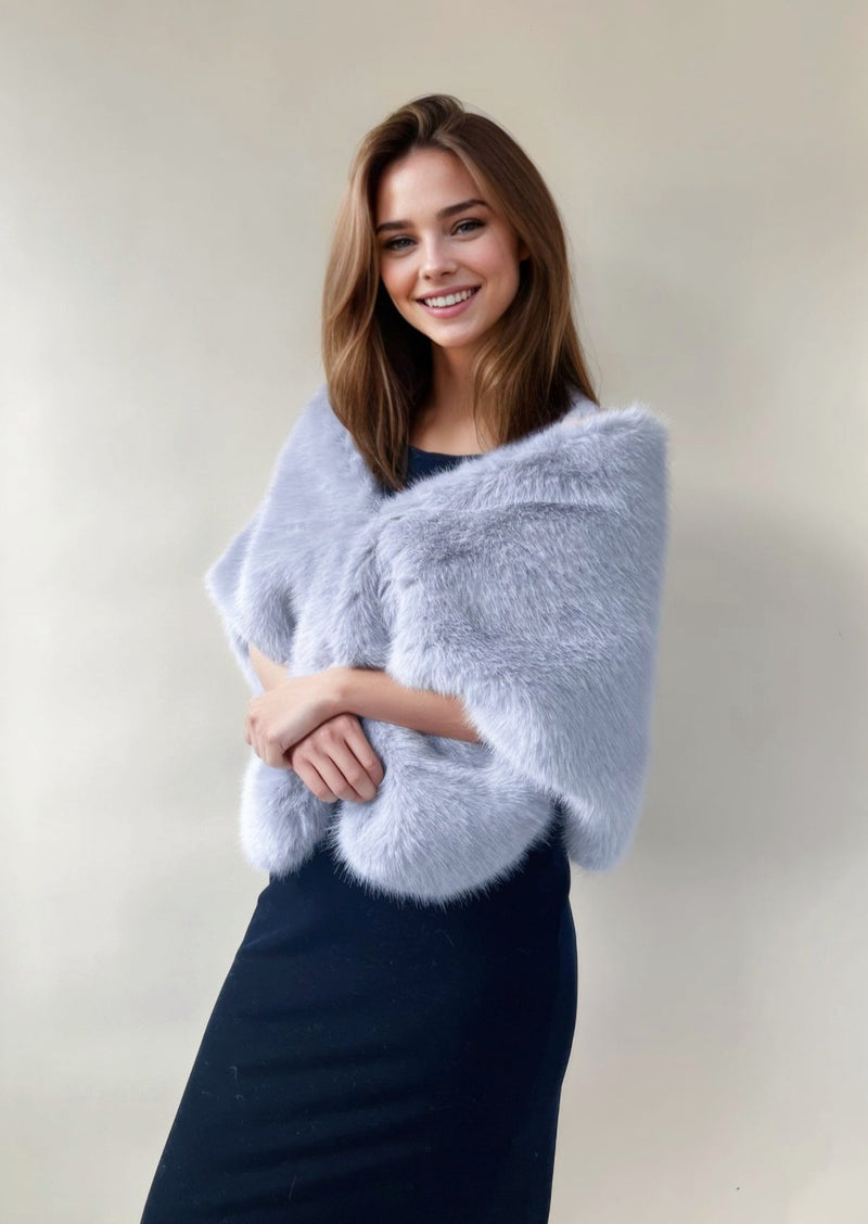 Grey Faux Fur Shawl with hooks and eye (Butterly Gry07)