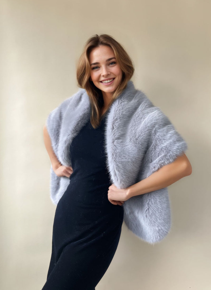 Grey Faux Fur Shawl with hooks and eye (Butterly Gry07)