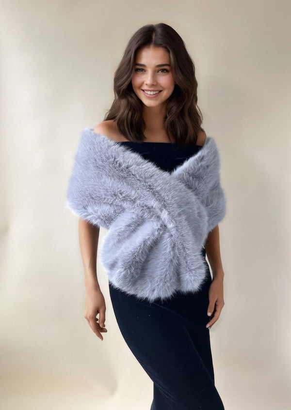 Soft Grey Faux Fur Shawl / Wrap with hooks and eyes (Lilian Gry07)