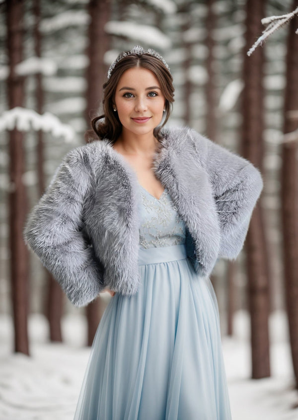 Grey Faux Fur Bridal Jacket (Anna Gry07)