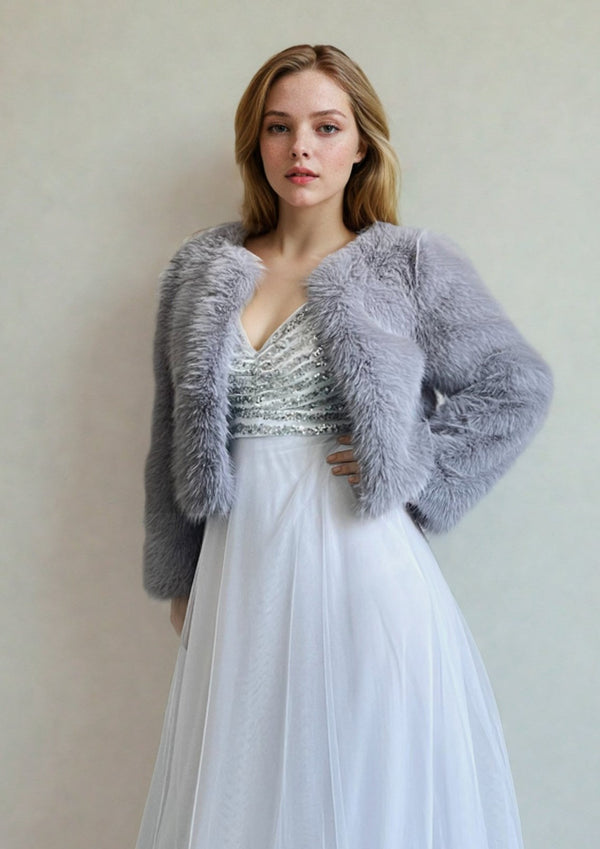 Grey Faux Fur Bridal Jacket (Anna Gry07)