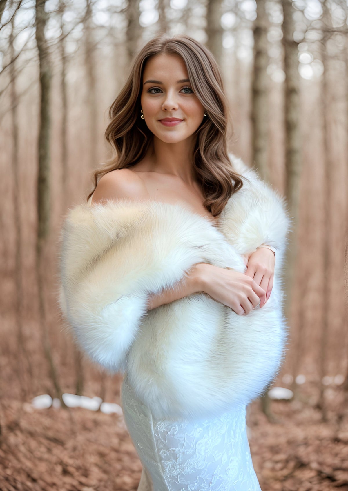 Gray Faux Fur Shawl top - FLEECE LINING - White Wolf Faux Fur - Faux Fur Bridesmaid Shawl - Faux Fur Bridal Shawl