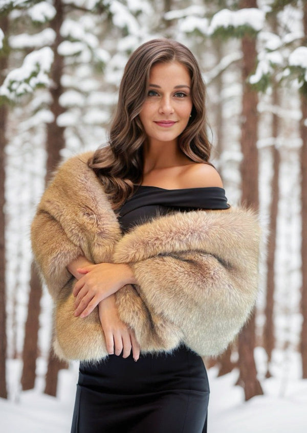 Caracilia Women Luxury Faux Fur Coat Jackets Wrap Cape Shawl for Wedding  Party