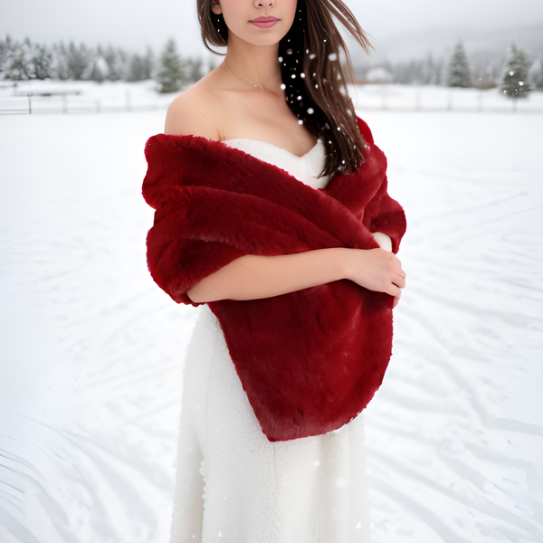 Red Faux Fur Shawl