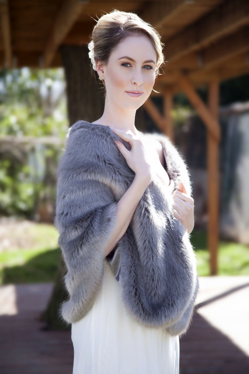 Grey Faux Fur Shawl with hooks and eye (Butterly Gry07)